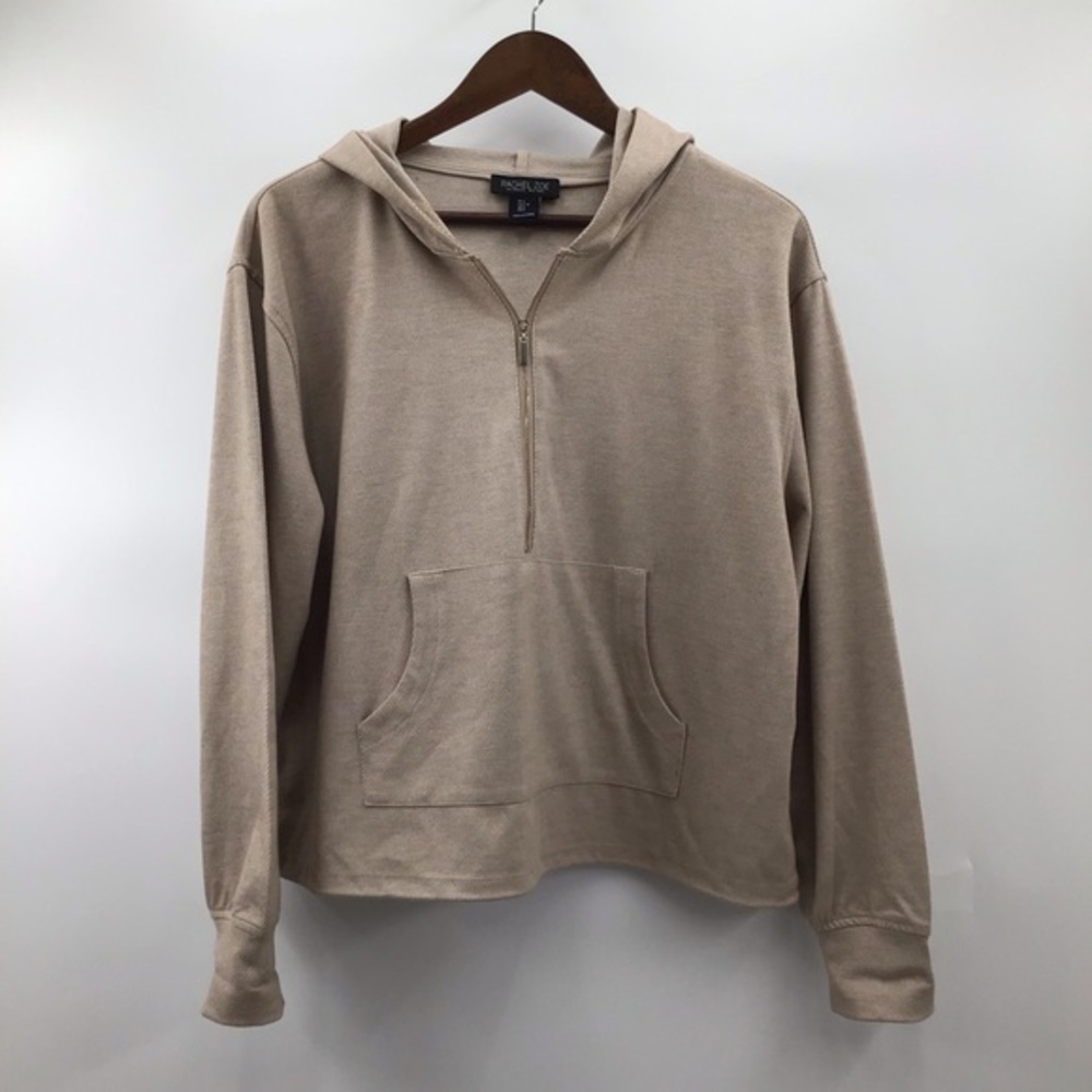 Rachel Zoe Beige Half-Zip Hoodie Sweatshirt